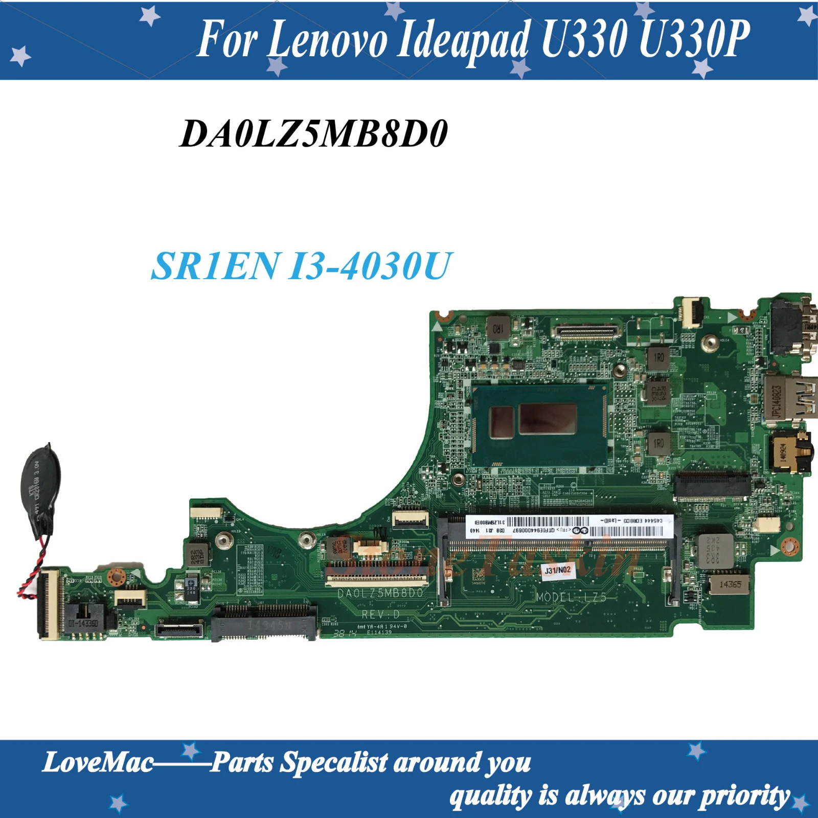 Высокое качество DA0LZ5MB8D0 Rev:D для Lenovo Ideapad U330 U330P материнская плата ноутбука SR1EN I3-4030U
