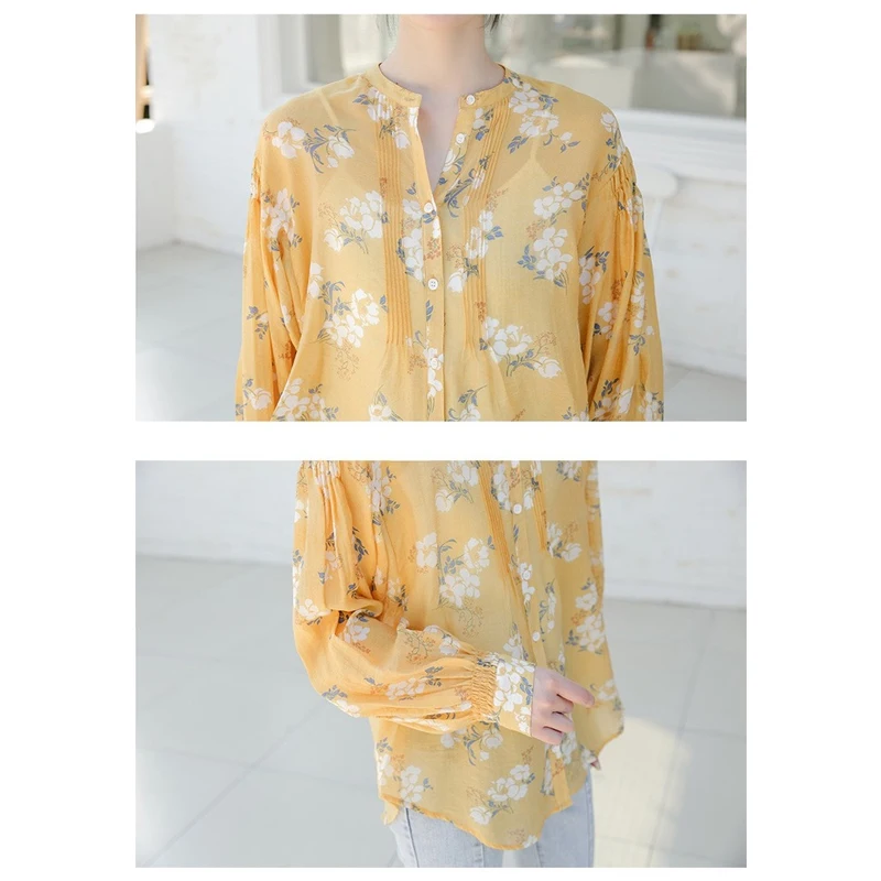 

Sweet Yellow Batwing Sleeve All Match Stylish 2021 Autumn Brief Chic Loose Print Floral High Street Casual Shirts Blusas 10190