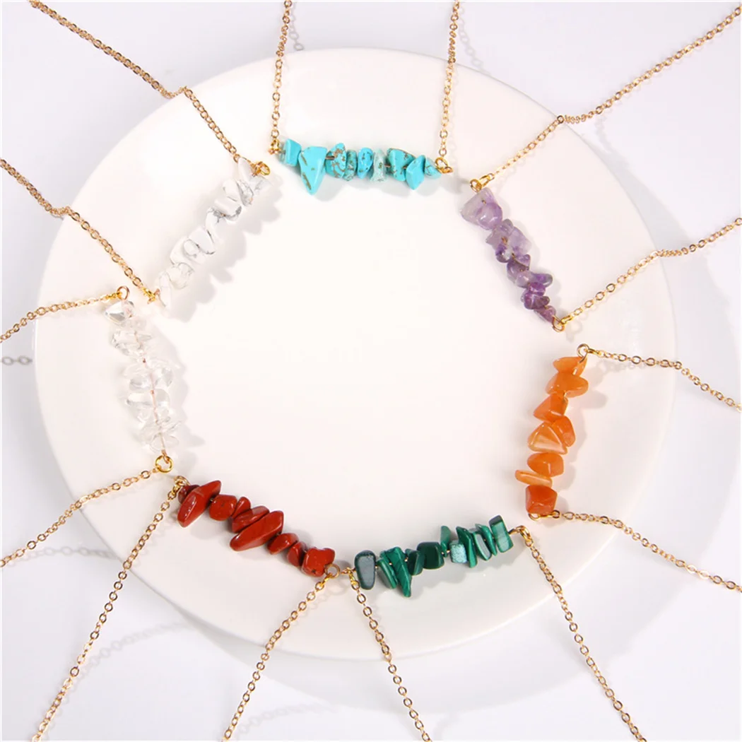 

Amethyst Natural Chips stone pendant Chain Stainless steel necklace Women Accessorie healing crystals Charm for making jewelry