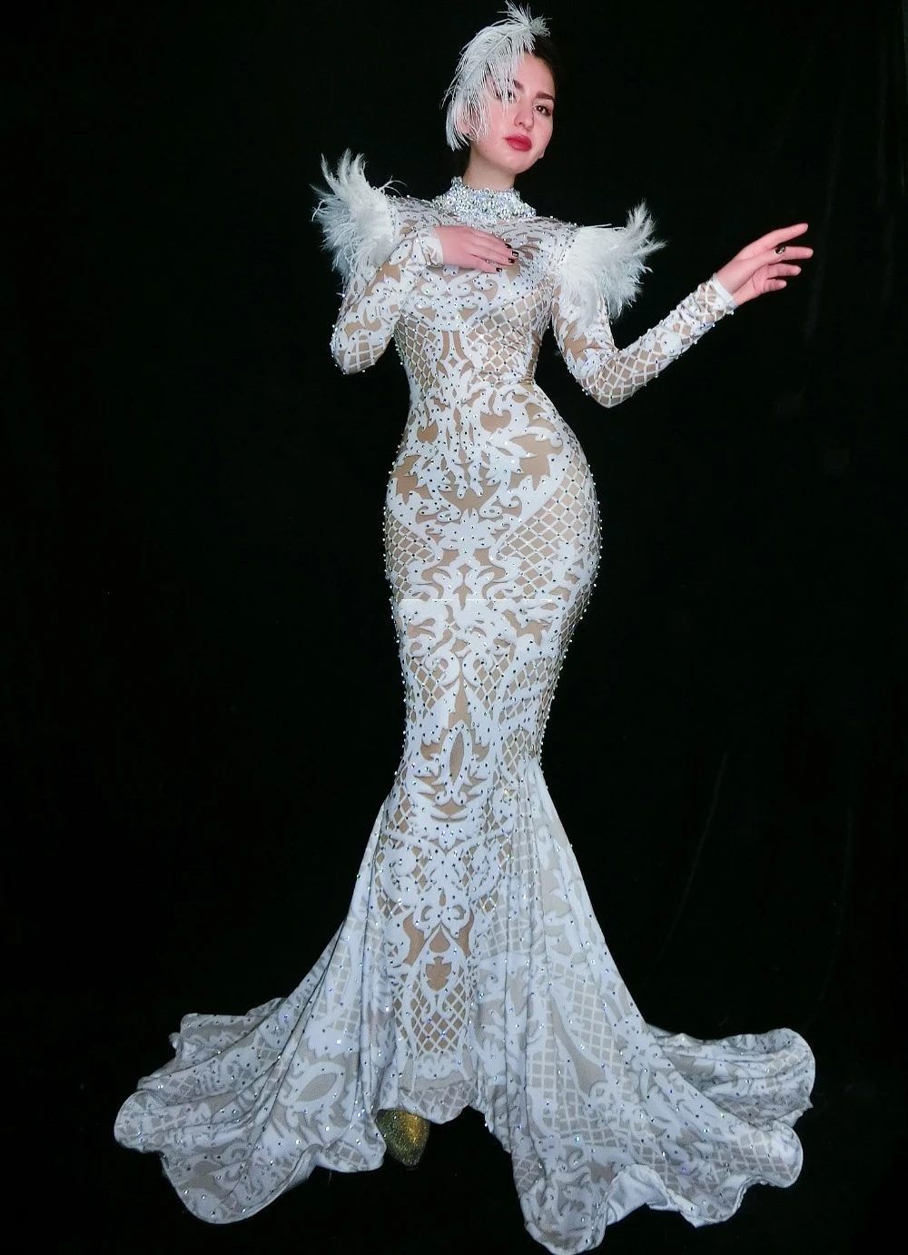 

Африканское кружевное платье-Русалка для выпускного вечера 2020, Длинные вечерние платья с белыми кристаллами и бусинами, официальное платье...