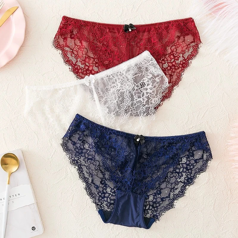 

Sexy lace thin breathable soft sexy bow charm seamless lace ladies low-rise briefs cotton lace panties A19173
