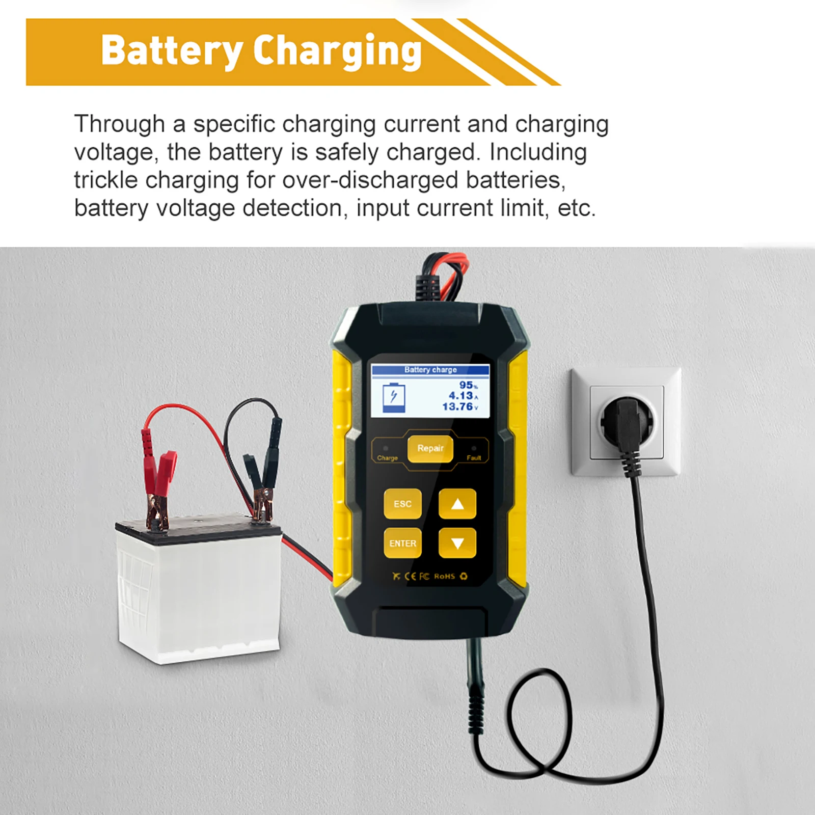 

Multifunctional Car Battery Tester 3-in-1 Fully Automatic Car Battery Charger Car Battery Maintainer for 12V Lead-acid Batteries
