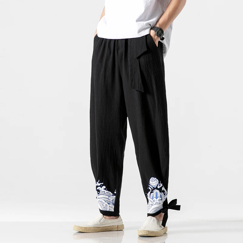 

Men Joggers Sweatpants Japanese Korean Style Streetwear Men Pants Trousers Cotton Linen Mens Pants 2021 New