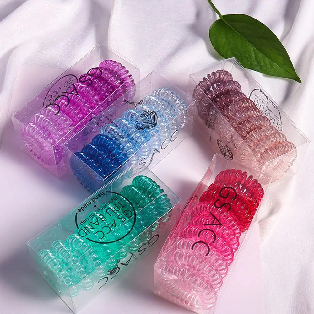 

1 Box Plastic Spring Gum Clear Telephone Wire Elastic Hair Bands for Hair Ties Gradient Hairband Elastic Rubber Women's Handmade