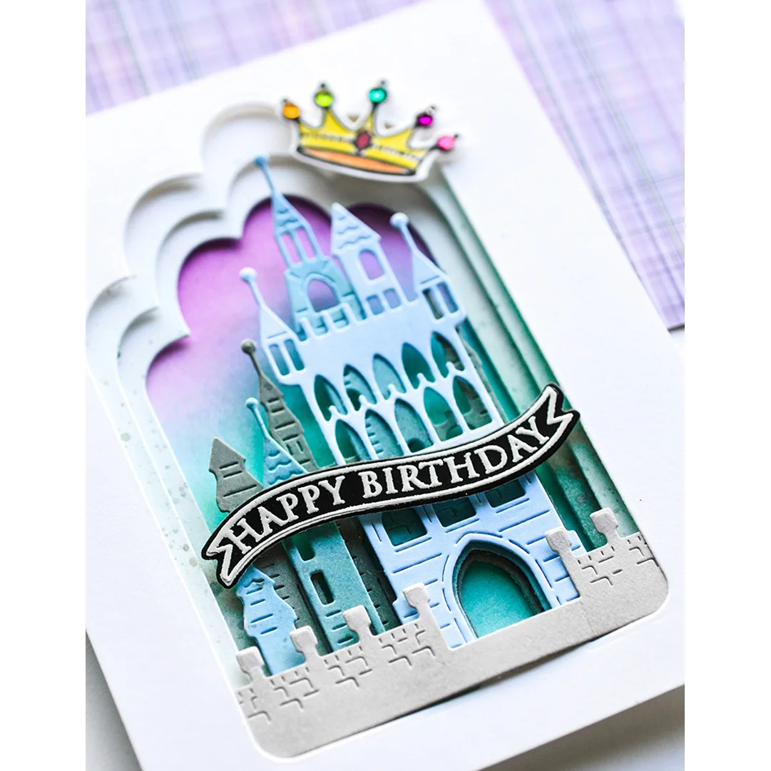 

New Behind the Castle Metal Cutting Dies Scrapbook Diary Decoration Stencil Embossing Template DIY Greeting Card Make Albums