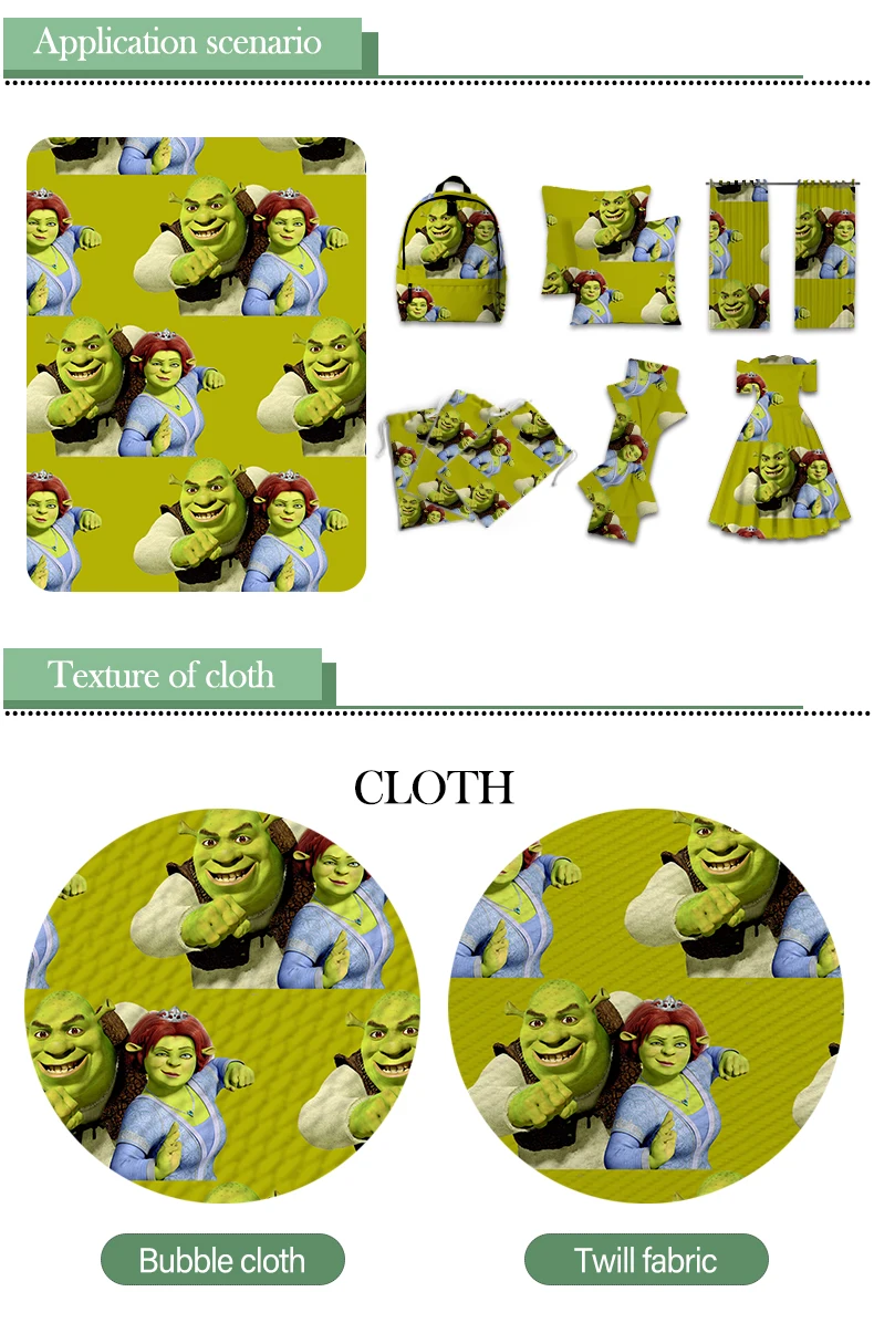 

Kawaii Shreks Baby Printed Polyester Cotton Fabric Twill Fabric for for Sewing Tilda Doll Cloth 50*145CM