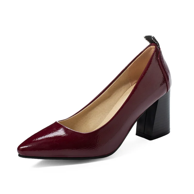 

Plus Size 32-48 Fashion Women Pumps Shoes Simple Style Slip On Shoes Women Stylish Thick Heels Pointed Toe Footwear 7.5CM
