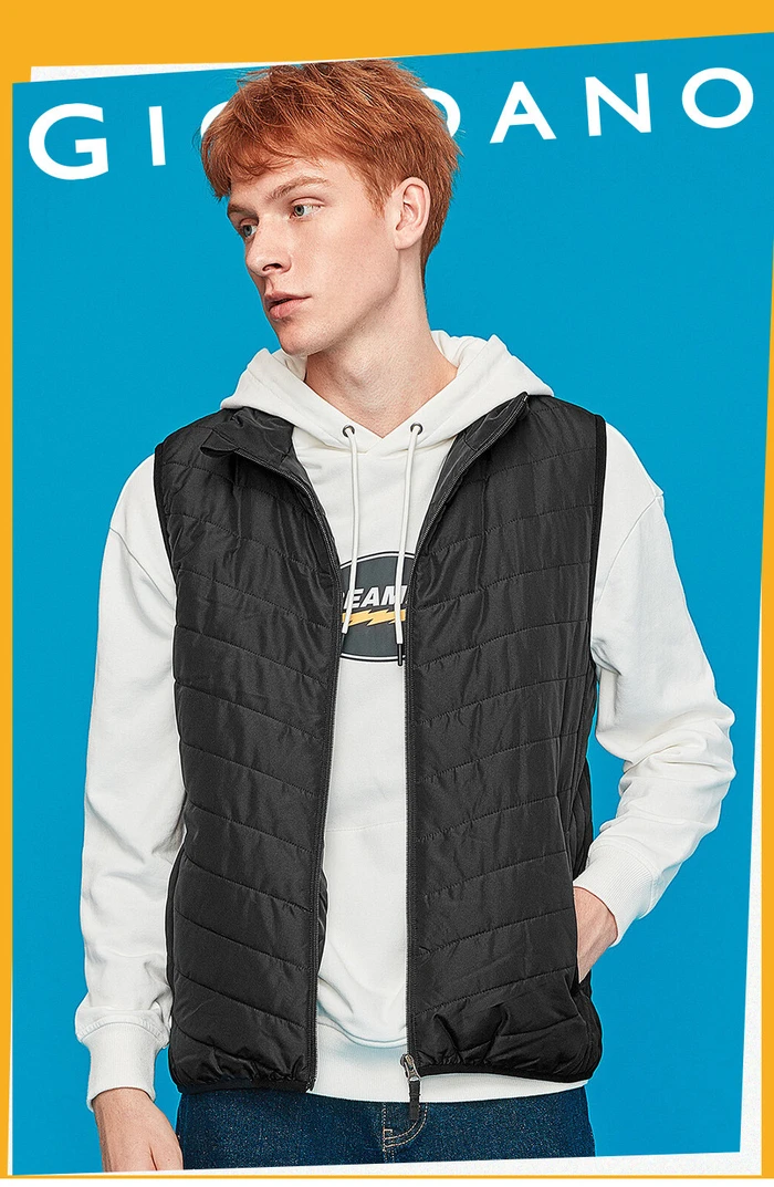 Giordano мужские куртки со стоячим воротником, без рукавов, стеганая куртка Homme с двойным карманом на молнии, Теплая мужская куртка, 01079724