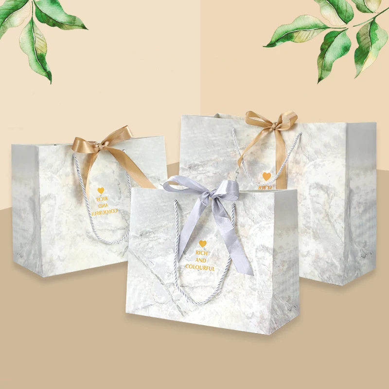 

1Pcs Gift Bag Present Paper Bag With Ribbon Wedding Pack Box Favors Birthday Party Gift Packaging Bags Foldable Candy Bag