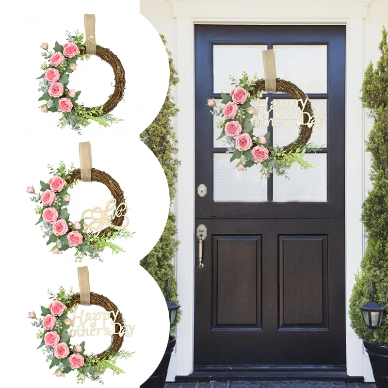 

Венок на день матери, гирлянда, декор для входной двери, настенный ротанговый цветочный орнамент