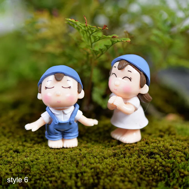 style 6 blue Мальчик девочка домашний декор милые влюбленные пара стульев фигурки миниатюры террариумы Сказочный Сад мох детская игрушка изделия из смолы - Цвет: style 6 blue