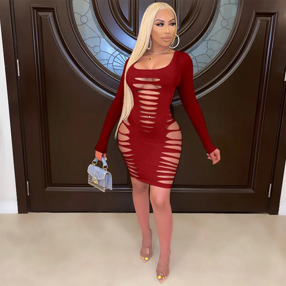 

Соблазнительное облегающее мини-платье с вырезами, черное, красное, новое осеннее облегающее платье с круглым вырезом и длинным рукавом, от...