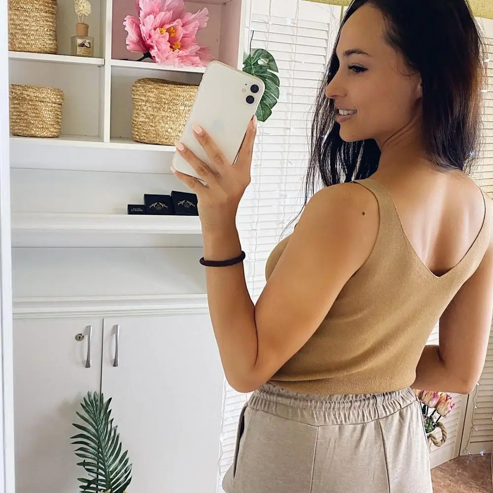 Женский трикотажный топ GIGOGOU черно белый с v образным вырезом клубный Топ для лета