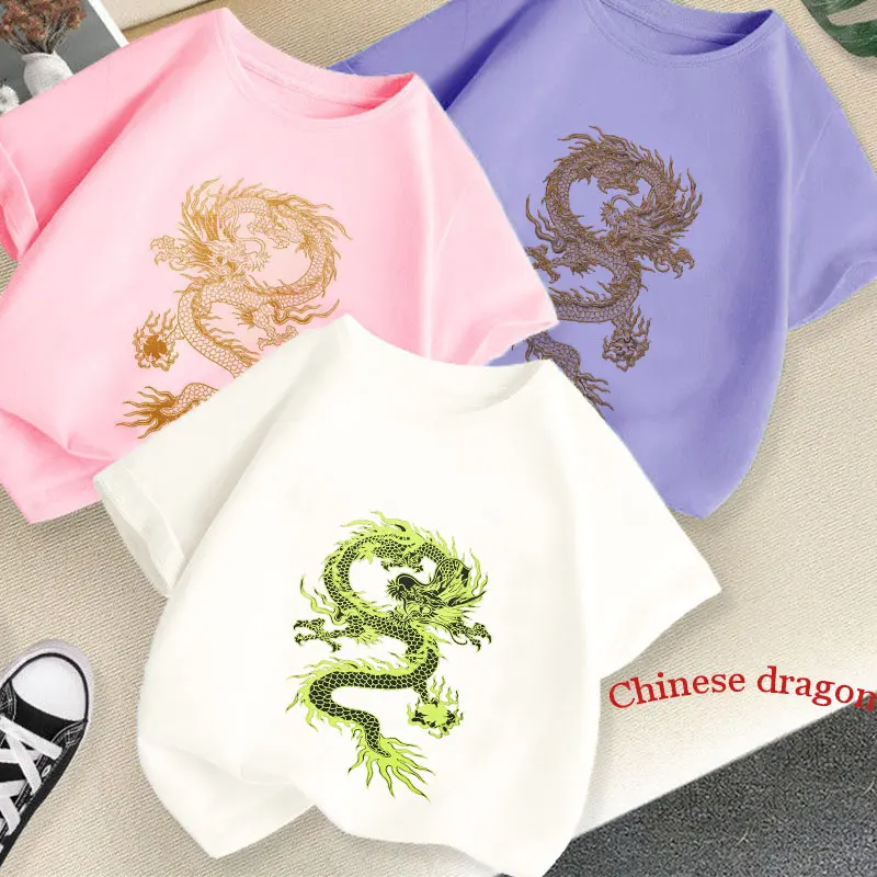

Childrens T-Shirt Girls Kids Kid's Shirts Child Baby Toddler Chinese Dragon Fluorescent Color Print Cartoon Tops Clothing Funny