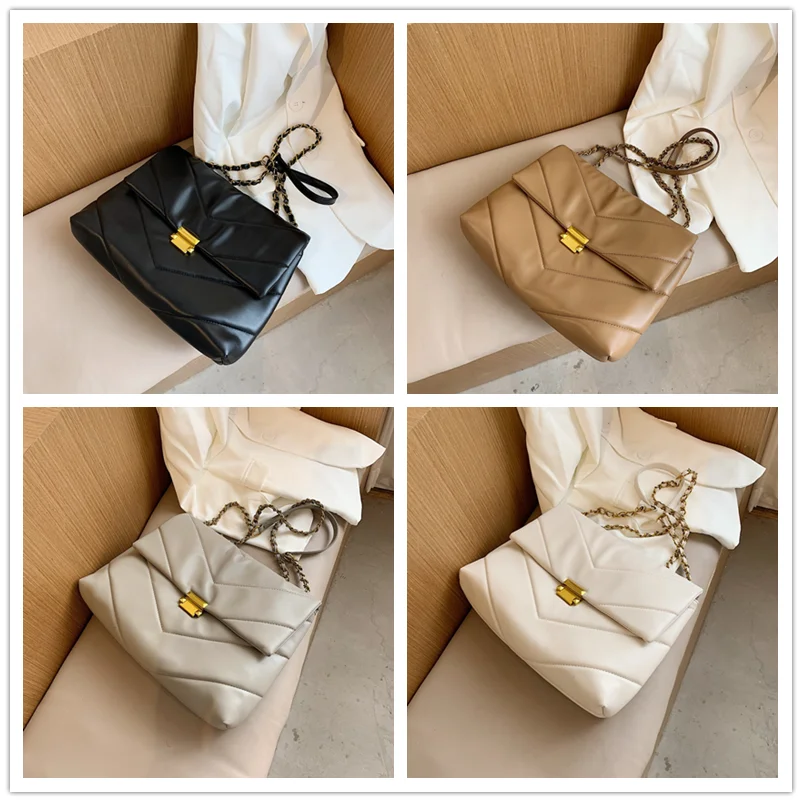 

Chain Large Bag For Women 2020 PU Leather Branded Big Handbag Fashion Designer Female Vintage Solid Shoulder Bag Travel Work