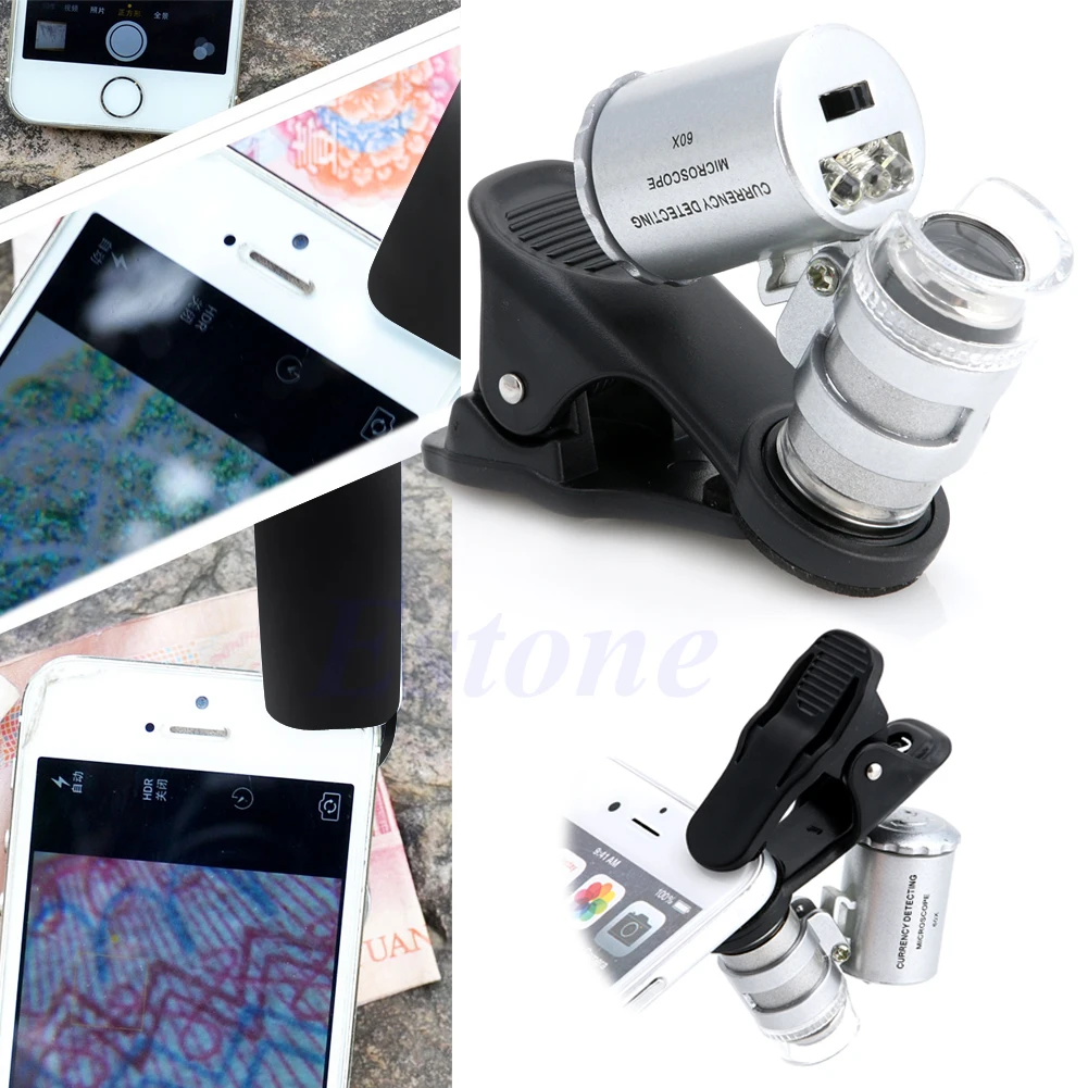 

60X Microscope Jeweler Loupe Lens LED Mobile Phone Magnifier Glass for iphone