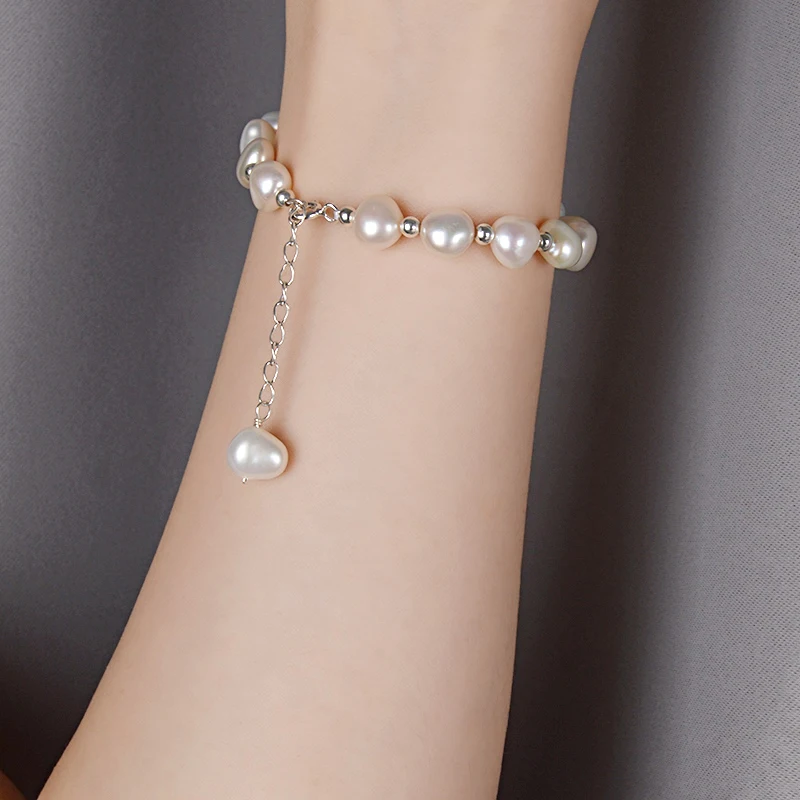 Женский браслет из серебра 925 пробы с натуральным жемчугом 8 9 мм|Гибкие и жесткие