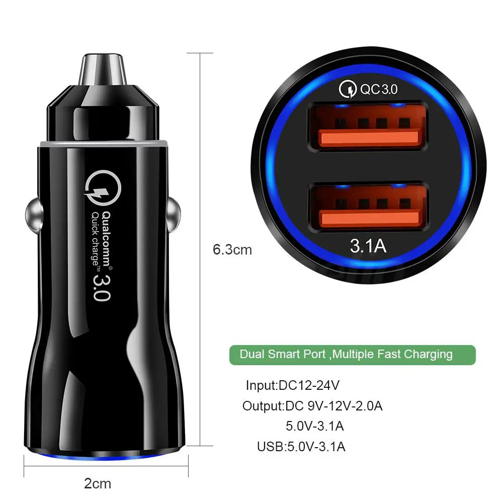 3.1A автомобильное зарядное устройство Quick Charge 3 0 Dual USB быстрая зарядка для iphone Xiaomi
