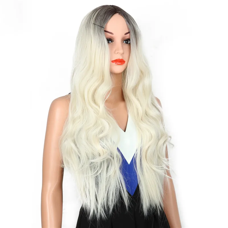 SHUOHAN синтетический волнистый парик Омбре 70 см для женщин черный светлый