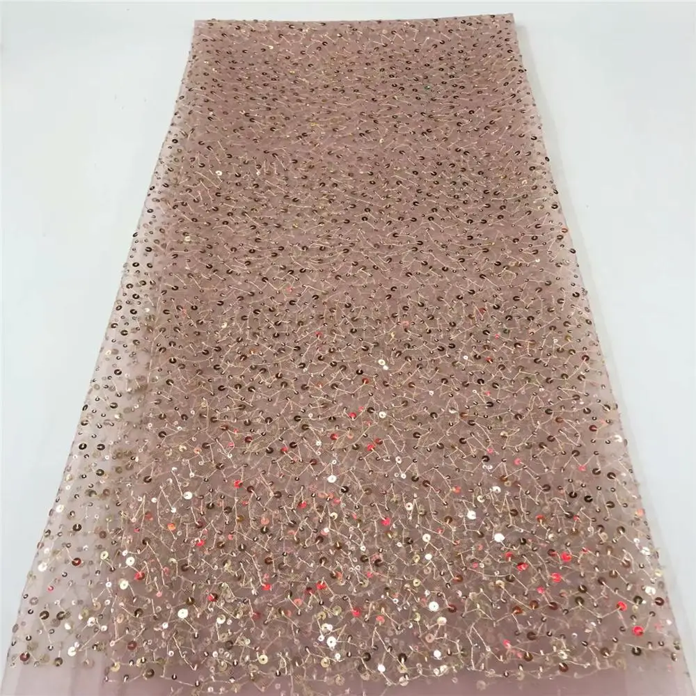

2020 Latest French Tulle Lace Fabric High Quality African Lace Fabric Nigerian Sequins Mesh Lace Fabric For Wedding