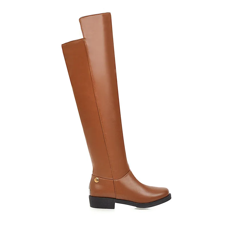 MoonMeek Big size 34-44 pu leather over the knee boots low heel round toe zipper women boots black brown winter women boots