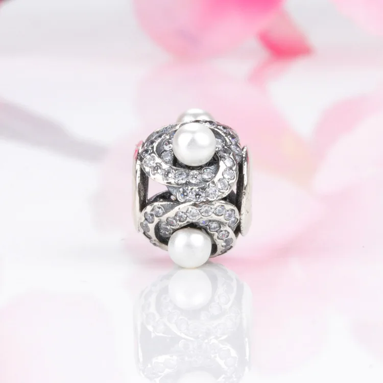

Bewill Hot Sale Genuine S925 Sterling Silver Pearl And Zircon Concentric Knot Charm Fit Diy Original Bracelet