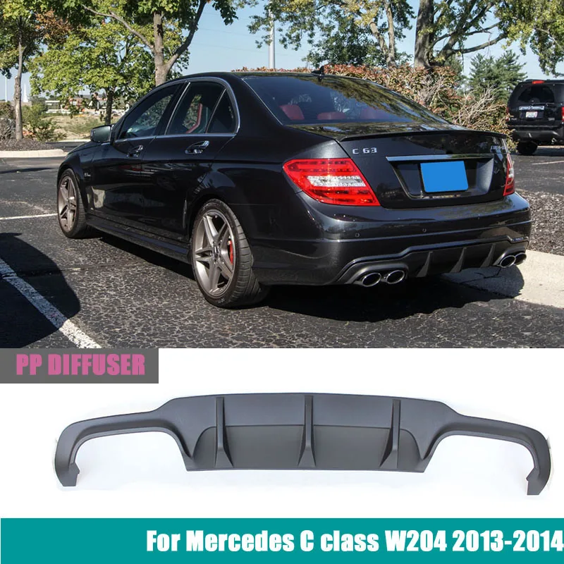 for Mercedes W204 C63 plastic PP rear bumper diffuser for 2012- benz C180 C200 C280 C300