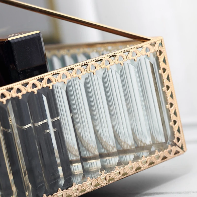 

Luxury Glass Makeup Box Rotating Cosmetic Storage Box Jewelry Brush Pencil Lipstick Holder Make Up Tool Case Organizer