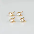 Латунные серьги-гвоздики с цирконом, 5 мм, 14 к