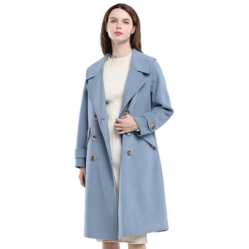 Женское длинное кашемировое пальто зимнее из натурального меха S8703|Женские