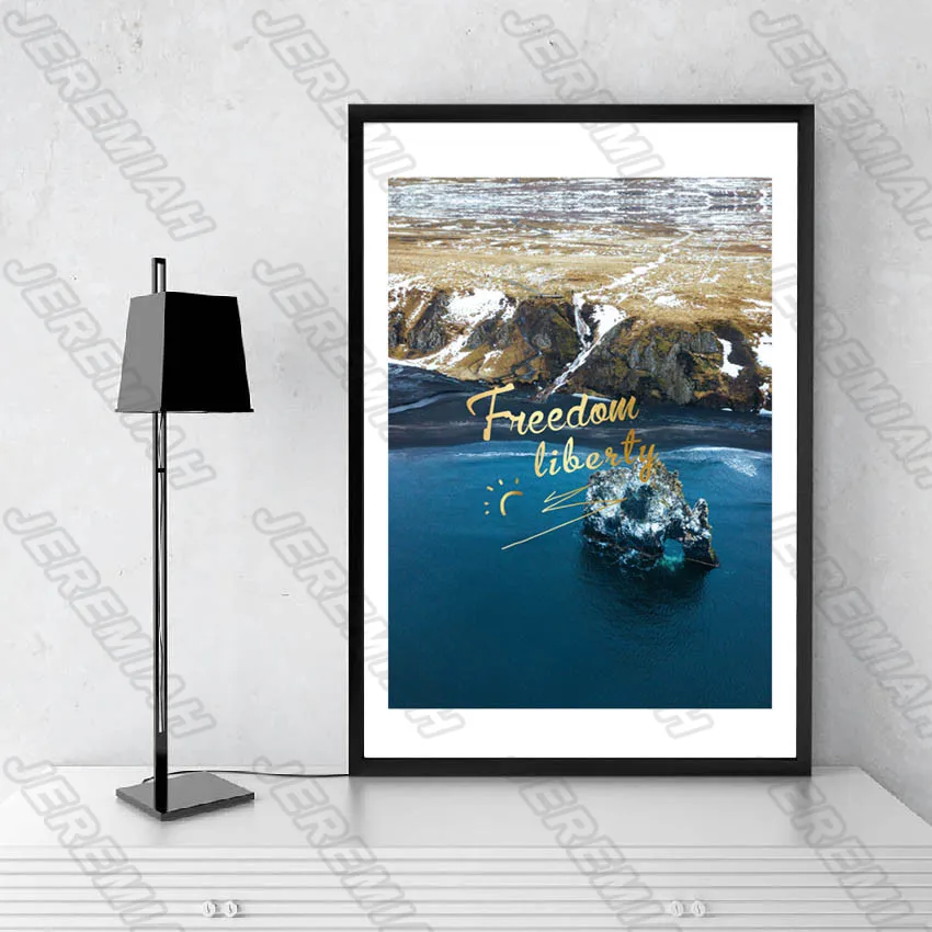 

Stone Letters Bay Landscape Poster Nordic Style Wall Art Canvas Print Painting Modern Living Room Decoration