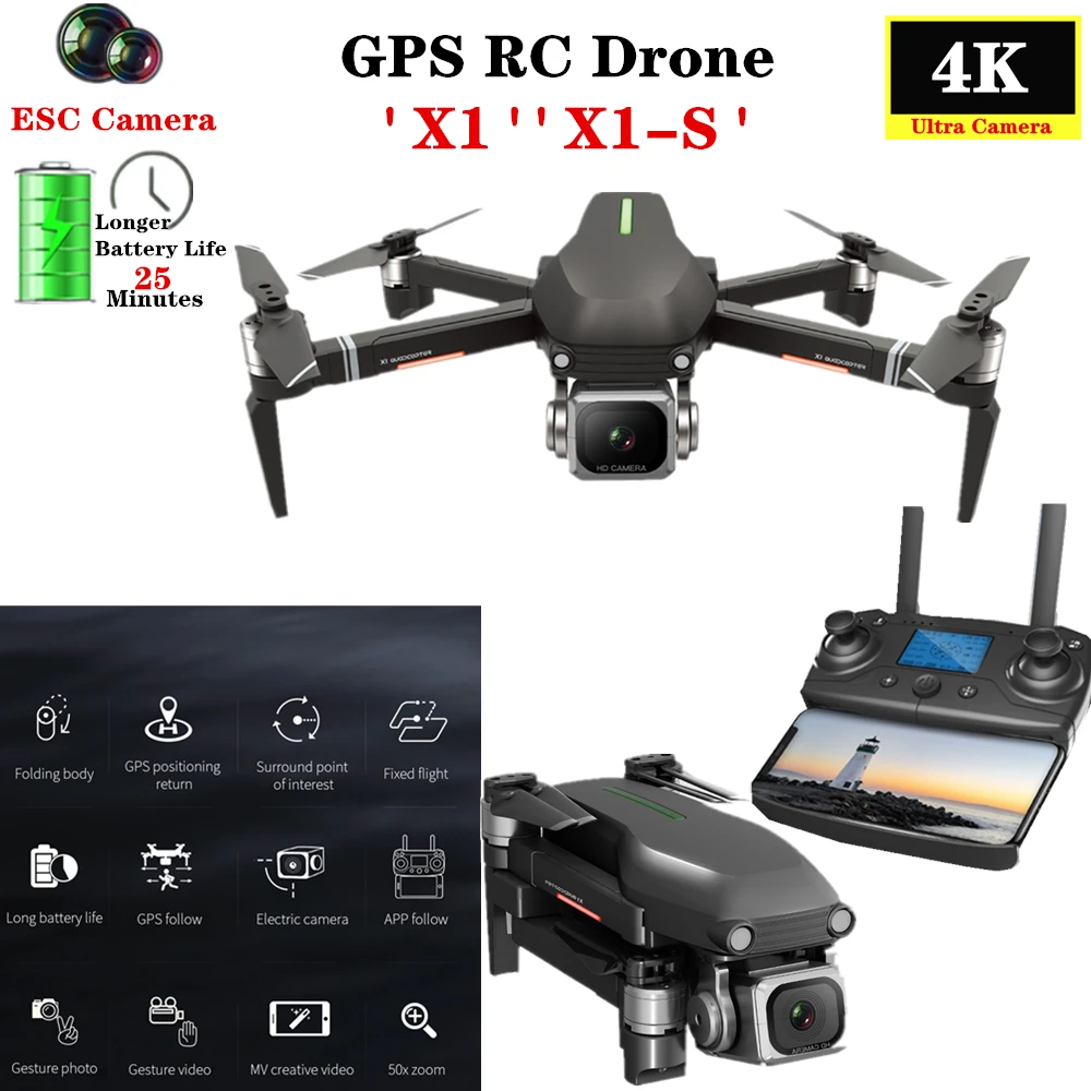 Квадрокоптер Радиоуправляемый 4K GPS Wi Fi FPV HD ESC|Радиоуправляемые вертолеты| |