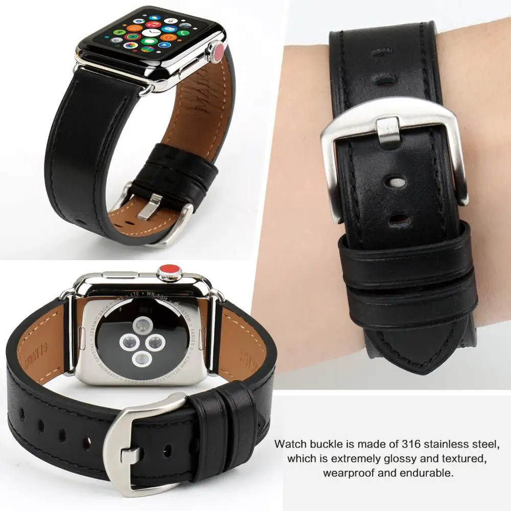 MAIKES дозатор браслета из натуральной кожи для Apple Watch 38 мм серии 3 42 44 iWatch 6 5 4 2 1