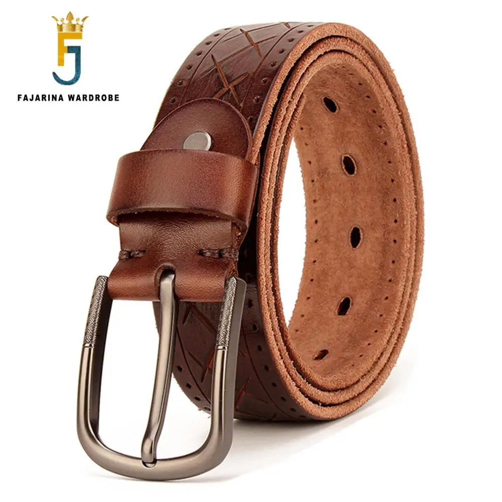 FAJARINA Retro Style Cow Cowhide Belt 100% Pure Cowhide Genuine Leather Skin Fashionable Scratch Pattern Belts for Men N17FJ780