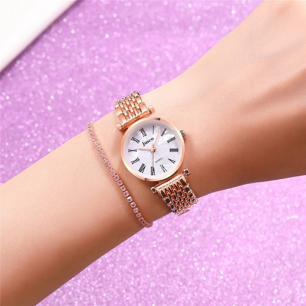 

Новое поступление, женские кварцевые часы с римскими цифрами, высококачественный браслет из нержавеющей стали, наручные часы