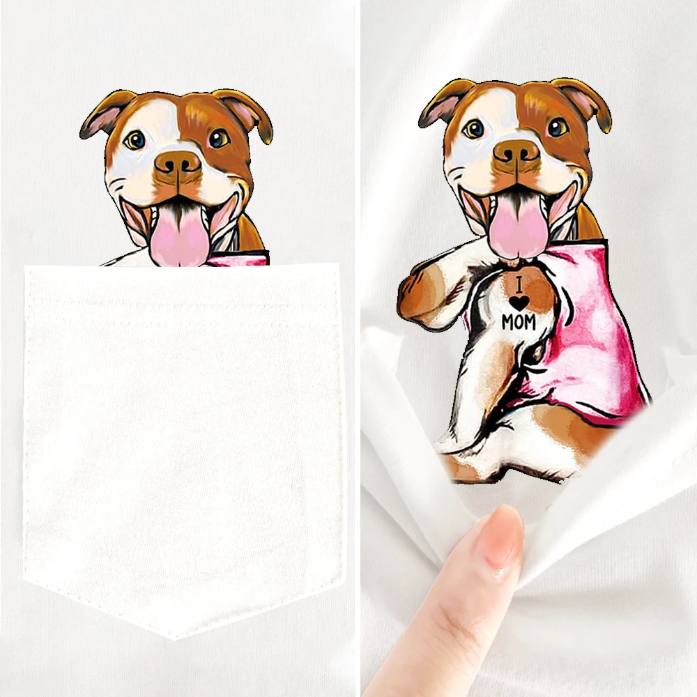 

FiiShiMi PowerFunny 100% хлопковая футболка с карманами бультерьер I Love Mom, повседневная забавная футболка в стиле хип-хоп, хлопковые топы