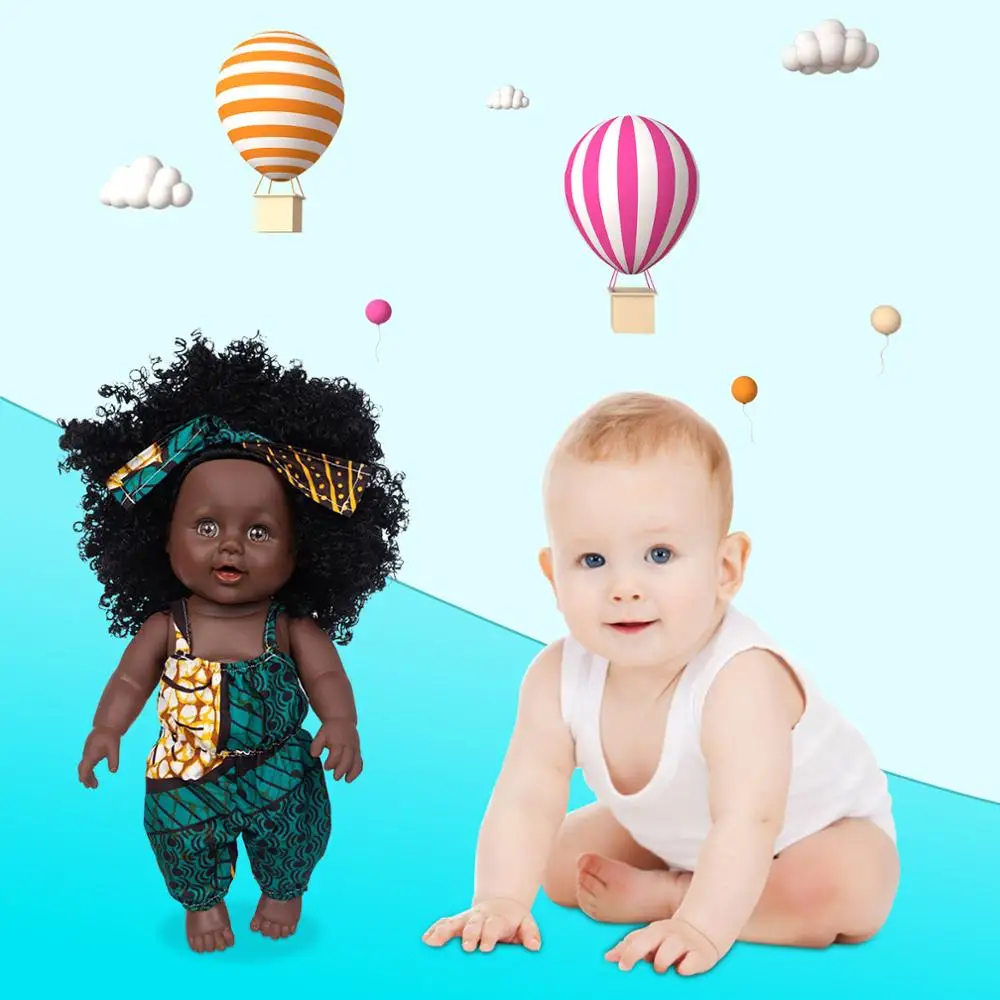 

35CM Realistic Vinyl Black Africa Baby Girl Doll Black Curly Hair Lifelike Soft Toddler Reborn Bebe Festival Present Xmas Gifts