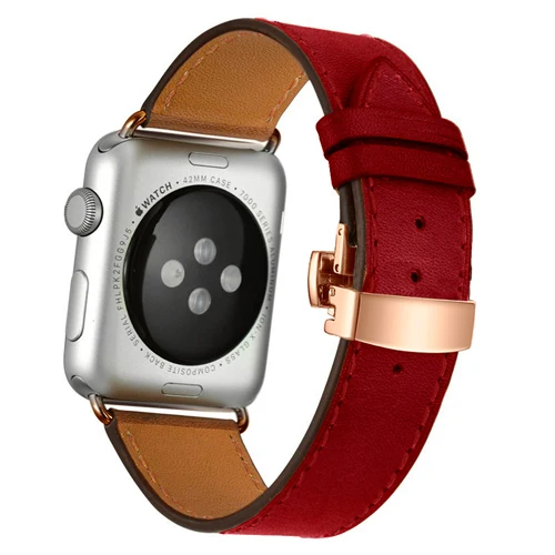 Rose gold buckle Кожаный ремешок для Apple watch band 4 44 мм 40 мм correa iwatch 5 4 3 2 ремешок 42 мм 38 мм Пряжка бабочка Apple watch 4 аксессуары - Цвет ремешка: Rose gold buckle