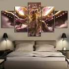 Картина на холсте, постер, 5 панелей, Модульная картина с девятью хвостами лисы Ари, настенная живопись, картины для игр, декор для гостиной, дома