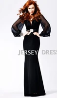 free shipping 2019 new fashion black v neck long sleeve maxi customized brides maid formal evening mother of the bride dresses