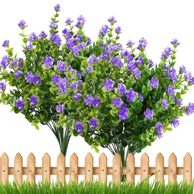 4 шт. искусственные растения кустарники эвкалипта с фиолетовым цветком