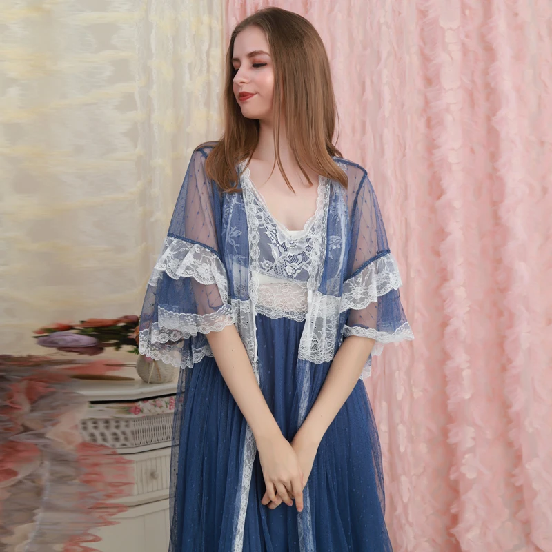 Комплект женский кружевной с длинным рукавом Классическая винтажная Сорочка