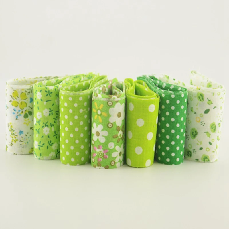 100%cotton jelly roll green sets 5cmx100cm customized quilting textile 7pcs/ lot fabric strips for sewing doll's cloths tildas|cloth fabric|fabric