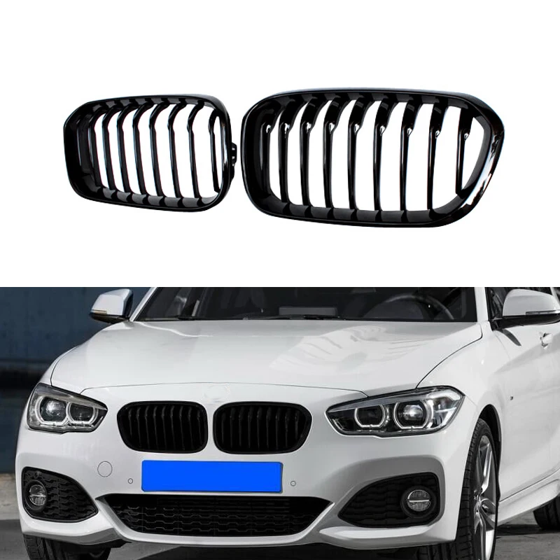 Решетка переднего капота/решетки с одной сплошной полосой, рамка, черный блестящий забор, совместимые с BMW F20 LCI 1-Series 2015 и выше.