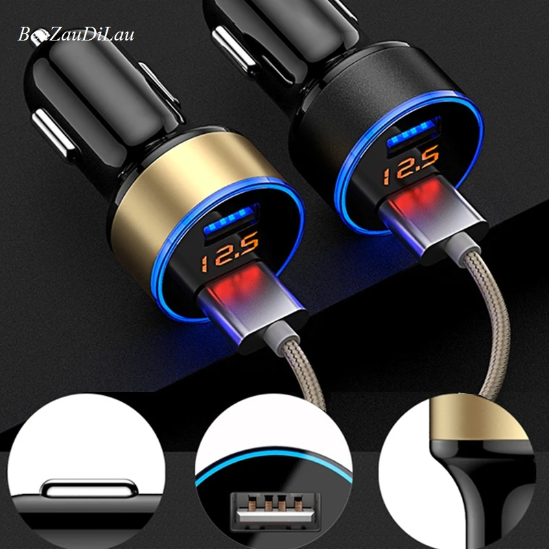 Универсальный двойной Переходник USB для зарядки в машине светодиодный дисплей 12