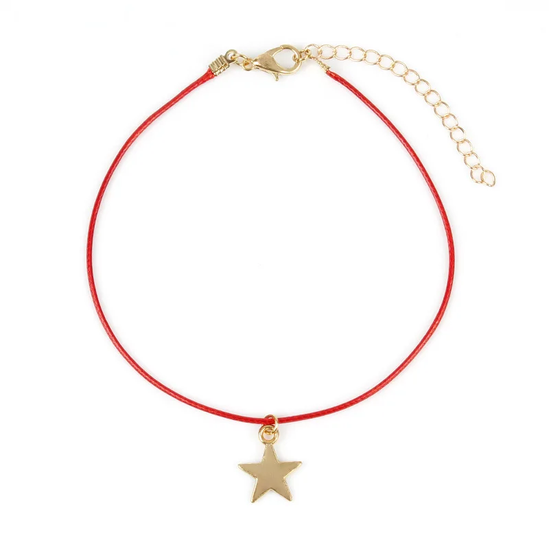 

New Simple Red Rope Foot Chain Anklets Bohemian Jewelry Gold Star Pendant Adjustable Anklet Bracelet for Women