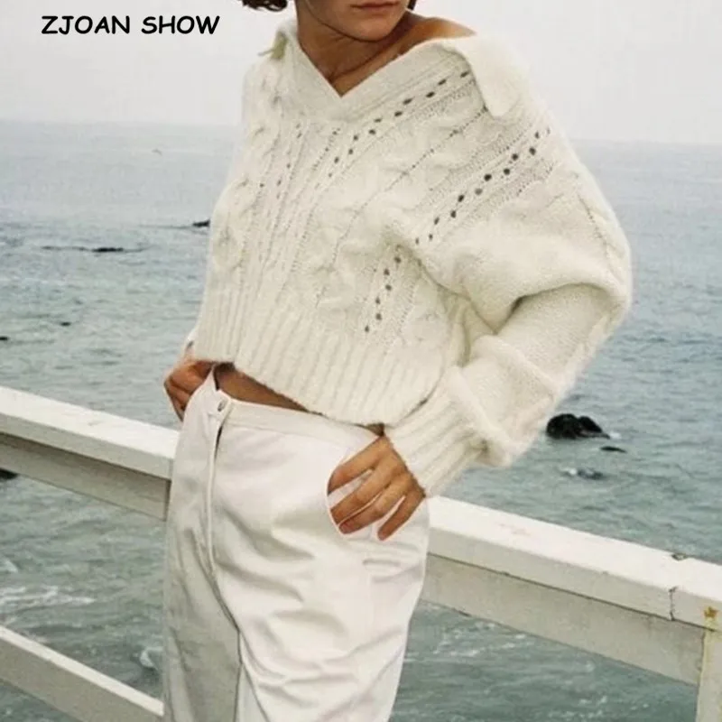 

Женский трикотажный свитер в полоску, вязаный пуловер оверсайз с длинным рукавом и отложным воротником, в винтажном французском стиле, осен...