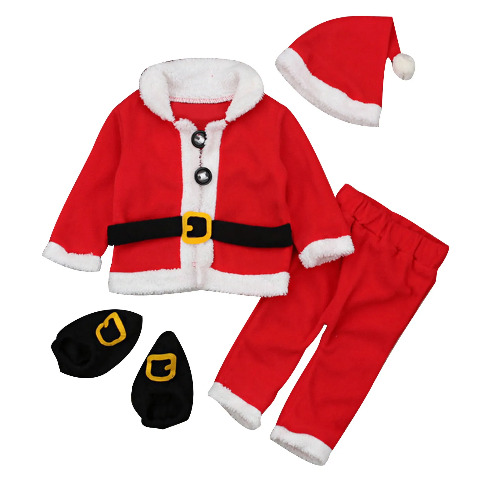

4PCS Baby Christmas Santa Fleece Warm Outwear Coat+Pants+Hat+Socks Boys Girls Cosplay Set Outfits Clothes одежда для беби борн