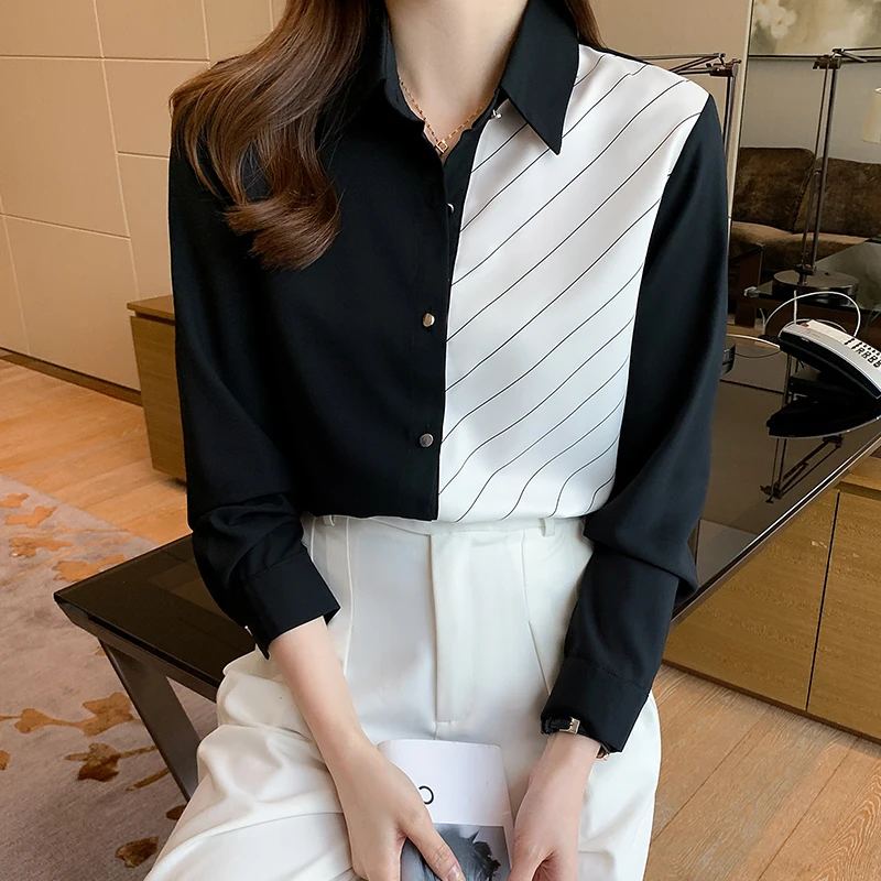 

Рубашка COIGARSAM женские Топы Осень 2021 Новые лоскутные свободные женские рубашки со вставками