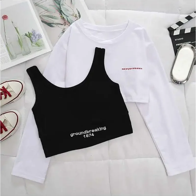 

Sports casual suit women's loose Harem Pants high waist slim short long sleeve T-shirt suit vintage punk jersey streetwear